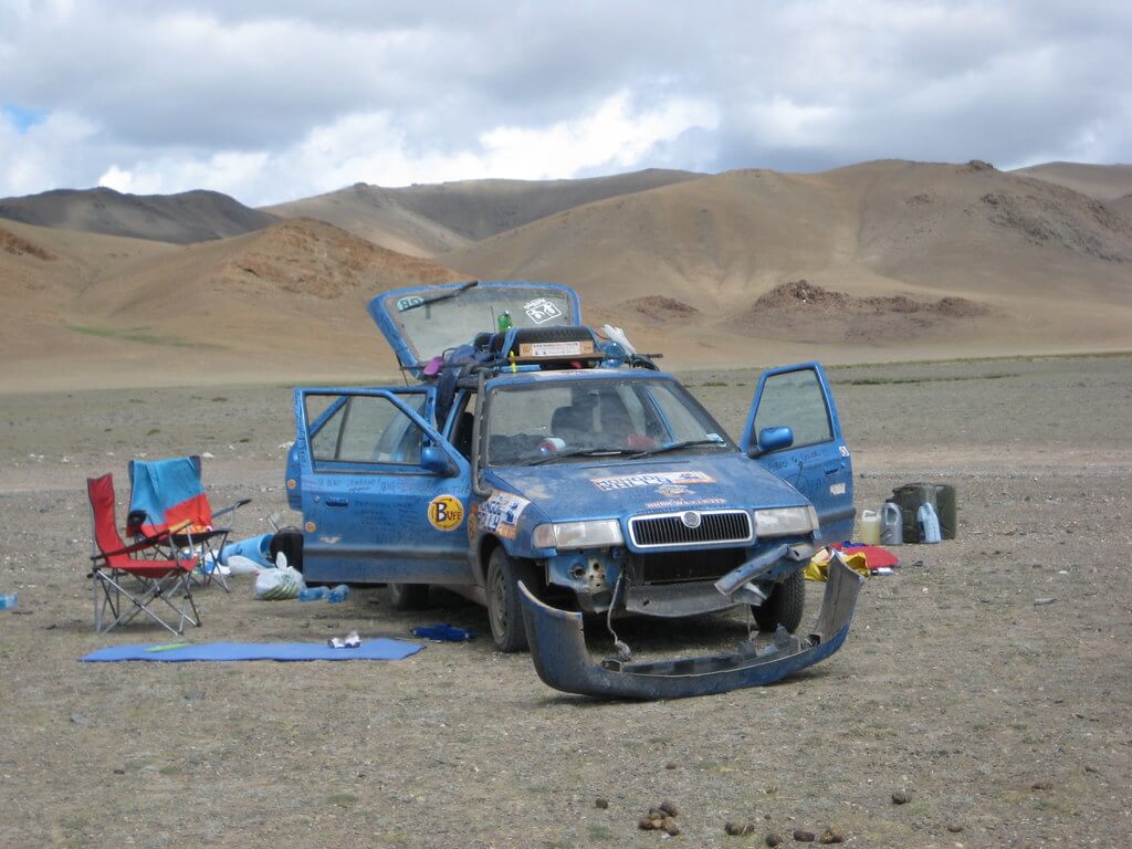 Broken Mongol Rally car