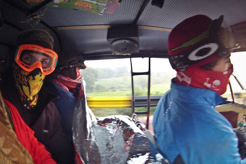 Ski masks and scarfs on a chilly Indian morning