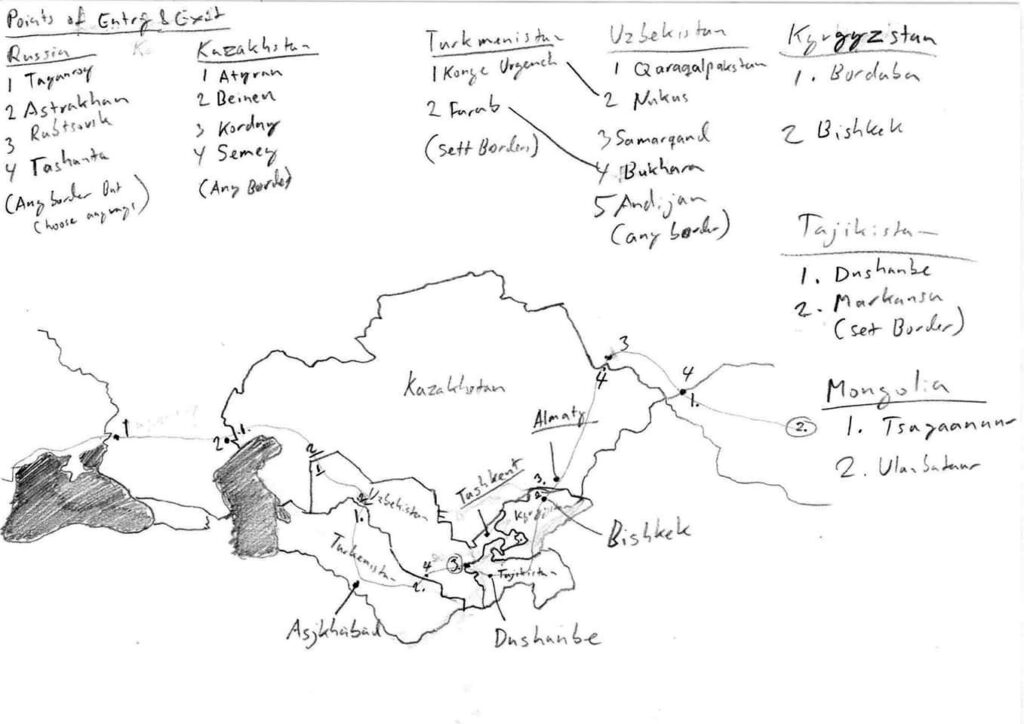 A hand drawn sketch is the only map Kit Monsen used on the Mongol Rally 2013