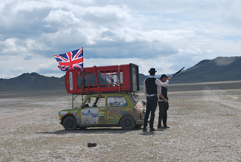 Mongol Rally - The Famous Red Phone Box Mini in Mongolia