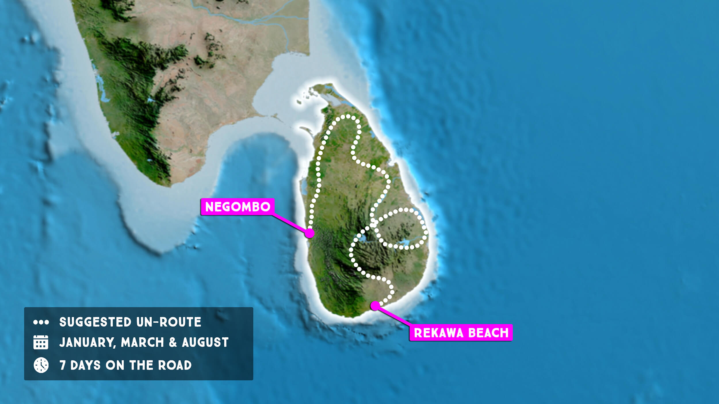 Map showing the route of the Rickshaw Run Sri Lanka adventure