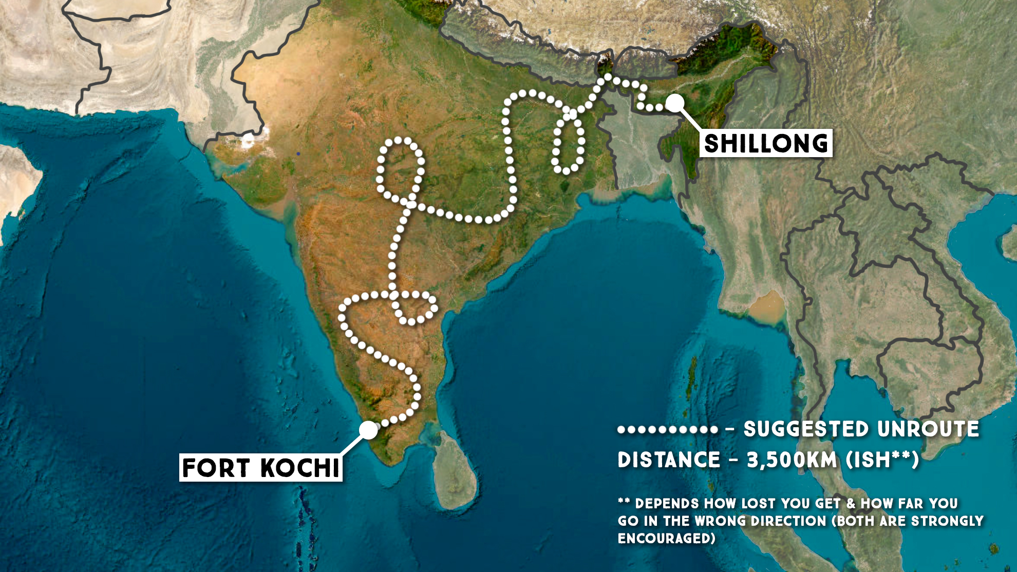 Rickshaw Run India route: Kochi to Shillong