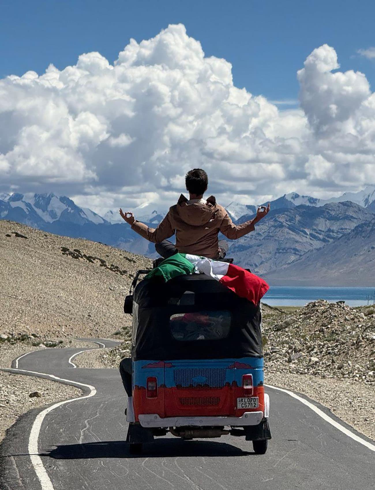 La Cabra Crew enjoying the roof-top meditation opportunities offered by the Rickshaw Run Himalaya August 2025.